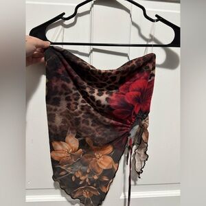 Floral and Leopard Print strapless top